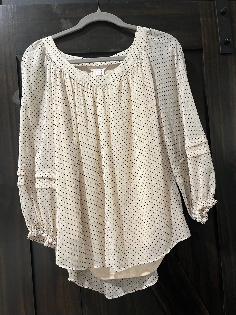 LC Lauren Conrad Cream Blouse with Black Polka Dots